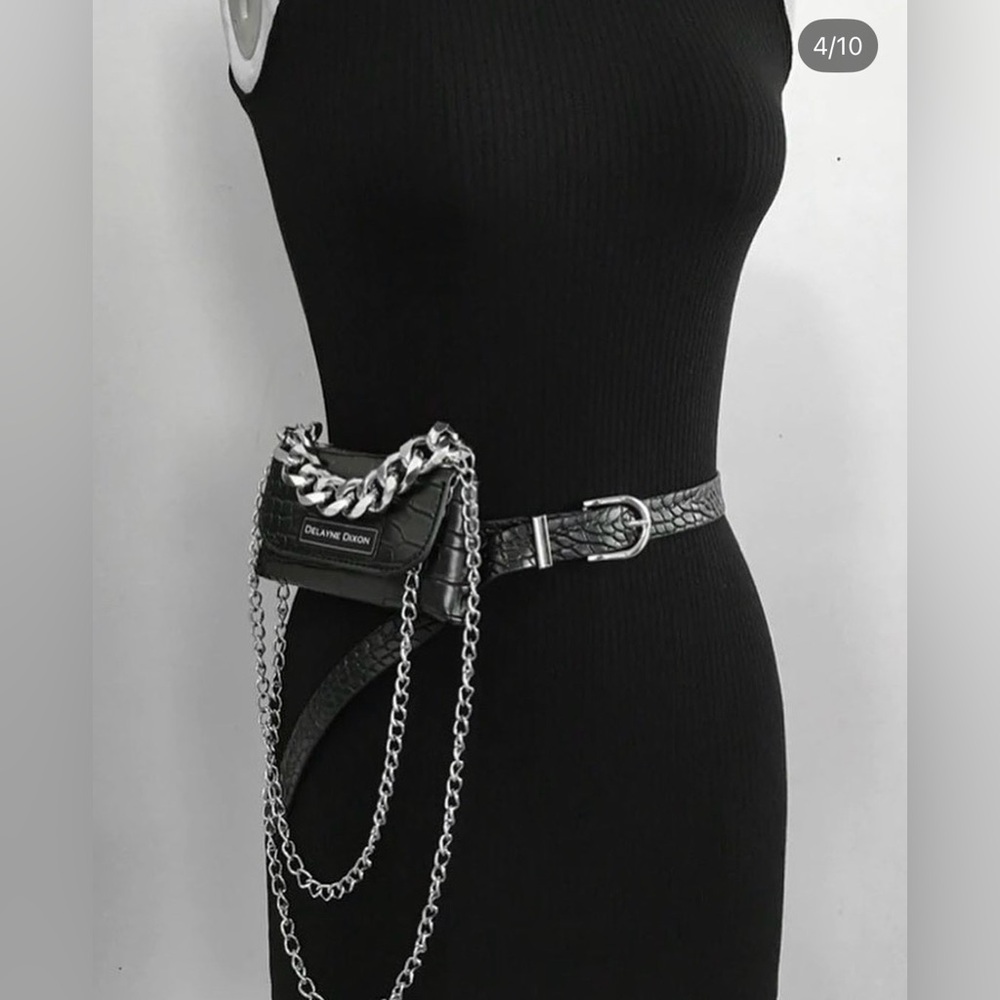 Black Croc-Embossed Chain Crossbody